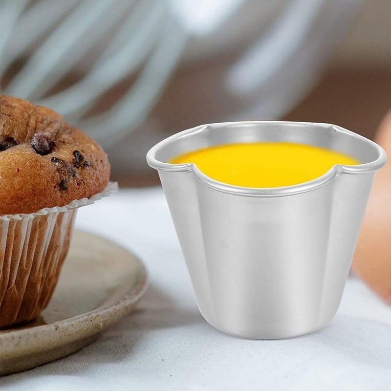 Bukela Pudding Cup Mold, 10 Pcs Individual Molds Egg Tart Molds Reusable Pudding Cups Chocolate Molten Pans Aluminum Cupcake Cake Cookie Mold (Flower) - Image 5